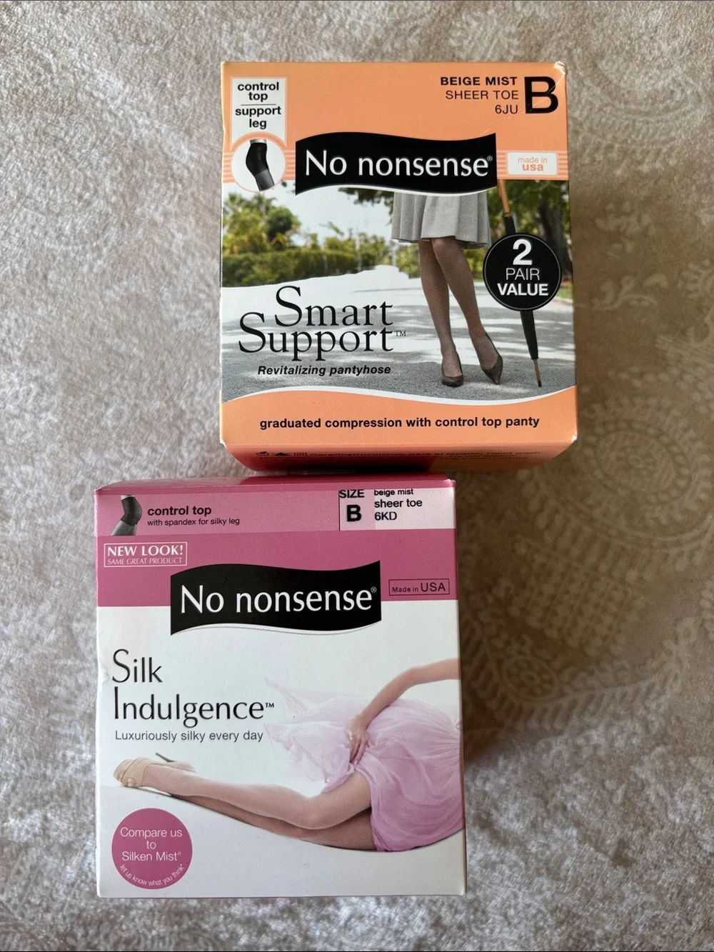 4 Pairs No Nonsense Control Top Pantyhose Beige Mist Silky Sheer Compression